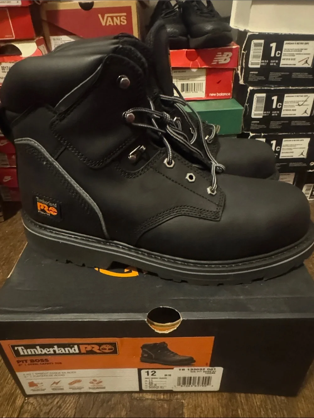Timberland PRO Black Work Boots with Orange Logo Accent